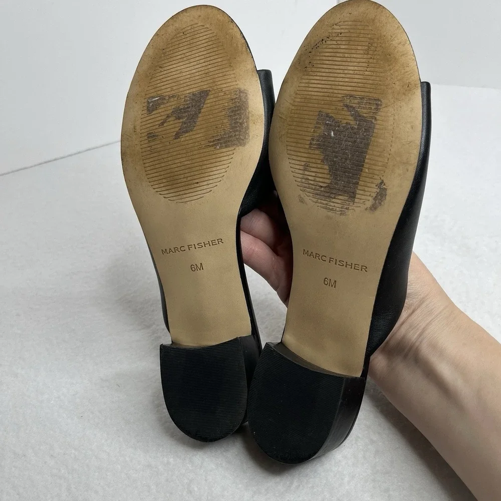 Marc Fisher Leather Slides Sandals Black Women's 6 Luxury Resort Boho Casual